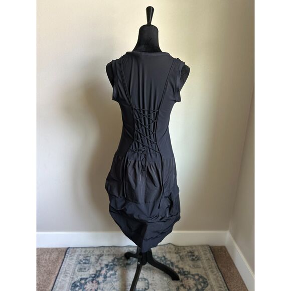 SUN LIGHT Women's Black Taffeta Bubble Hem Parachute Midi Tank Dress Size 2 - Picture 4 of 8